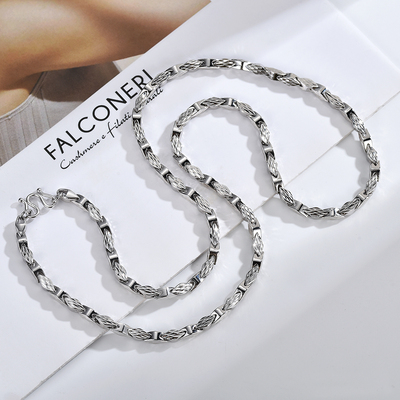 PT950铂金男四方车花老板项链