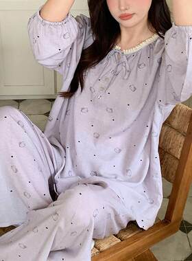 年轻款东方绸睡衣东风尼韩系稠呢碎花棉球套装年轻人棉绸衣服薄款