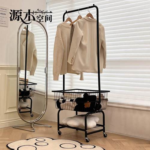 落地展示挂衣架卧室置物晾衣服收纳层架服装店可移动式黑色衣帽架