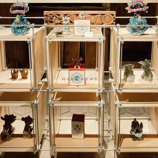 落地不锈钢产品展示柜光轴海洋板置物架金属分层开放格模块陈列柜