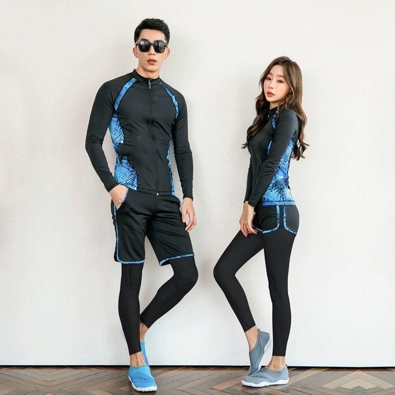 潜水服情侣男女套装分体防晒速干显瘦保守长袖长裤浮潜冲浪水母衣