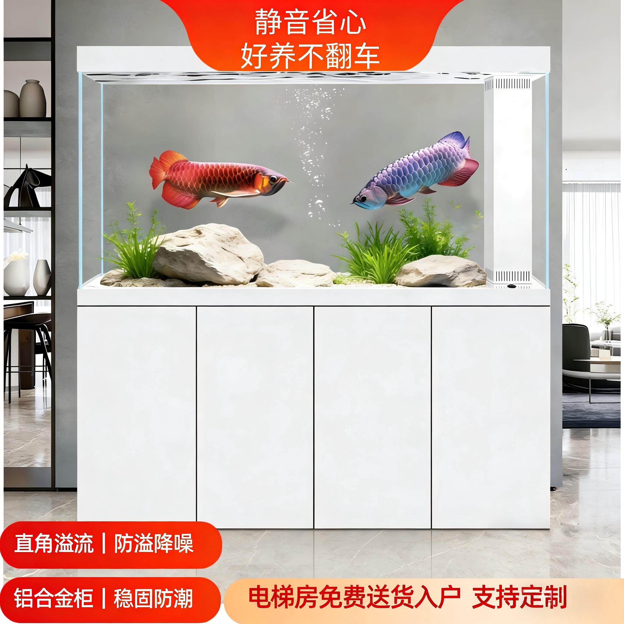 龙鱼缸客厅超白玻璃生态底滤2026新款办公室落地大型带底柜金鱼缸