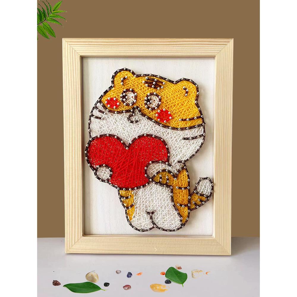 老虎解闷手工钉子绕线画弦丝画手工艺品diy自己做毛线画手作礼物