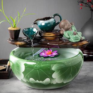 水流装置陶瓷缸养鱼装饰摆件风水摆件循环家居加湿美化桌面美化台