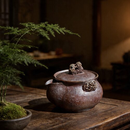 岩矿粗陶宝瓶壶盖碗高越纯手工仿生松果手抓茶壶日式茶道盖杯泡瓶