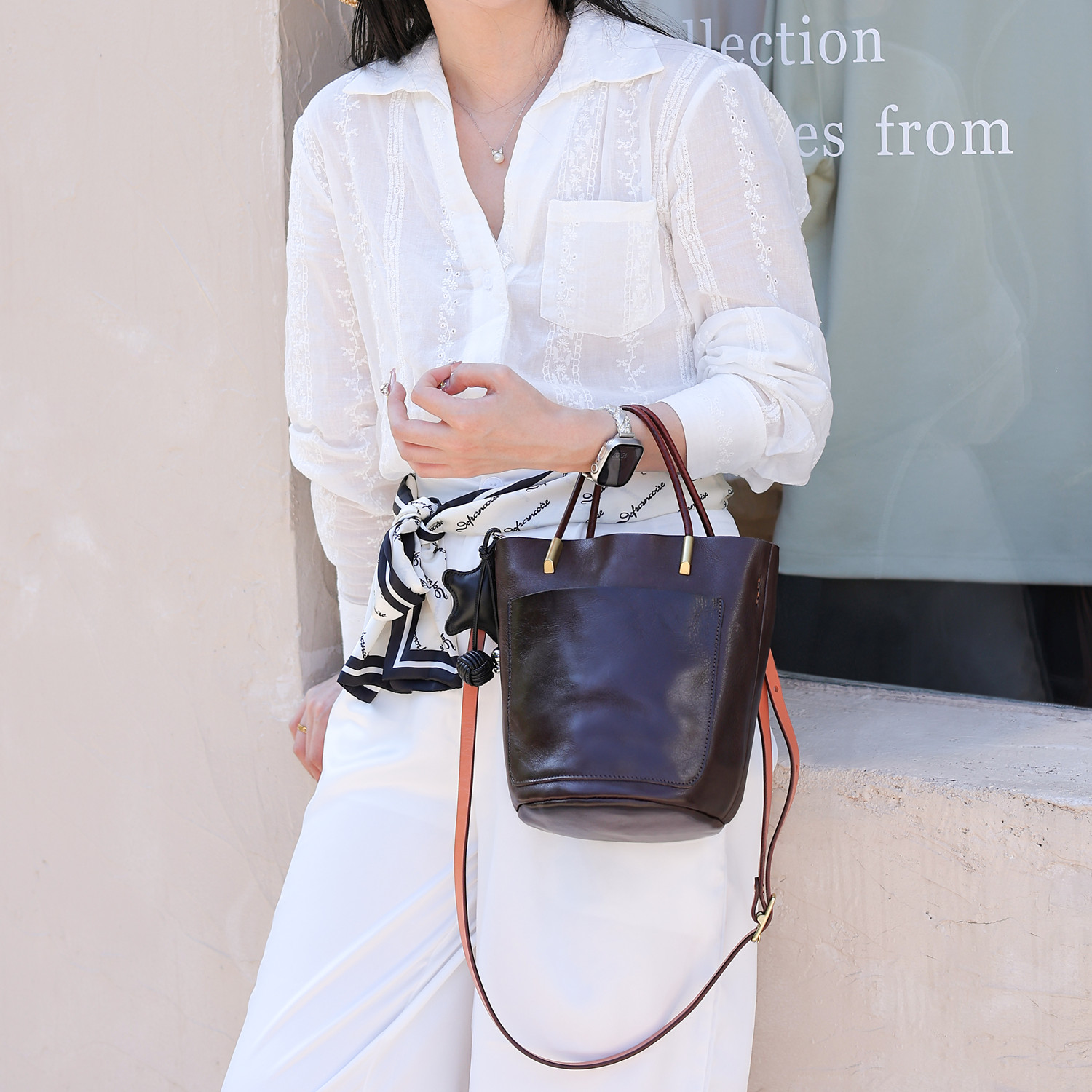 WANYEAH头层牛皮水桶包