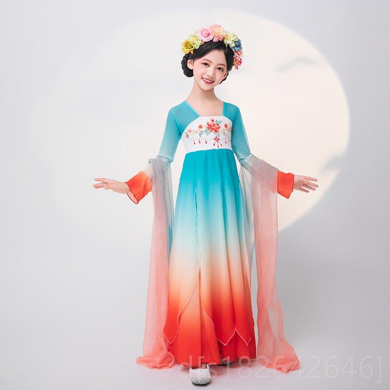 高档童唐古典舞蹈服飘逸大摆裙中国舞古风长安三万里汉舞女蹈演儿