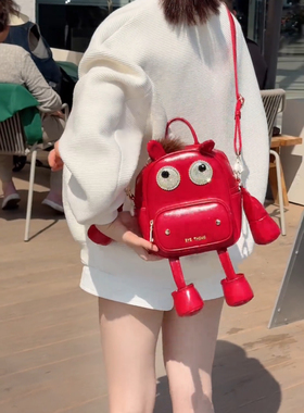 双肩包马年红色喜庆丑萌个性包包新款百搭休闲风潮流背包女士