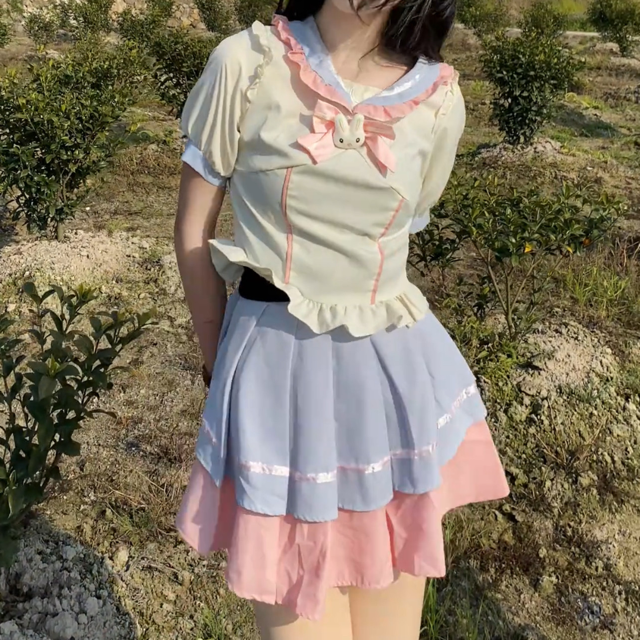 套装女孩学生新款甜美系短袖短裙衬衣蓬蓬裙时尚少女心2026