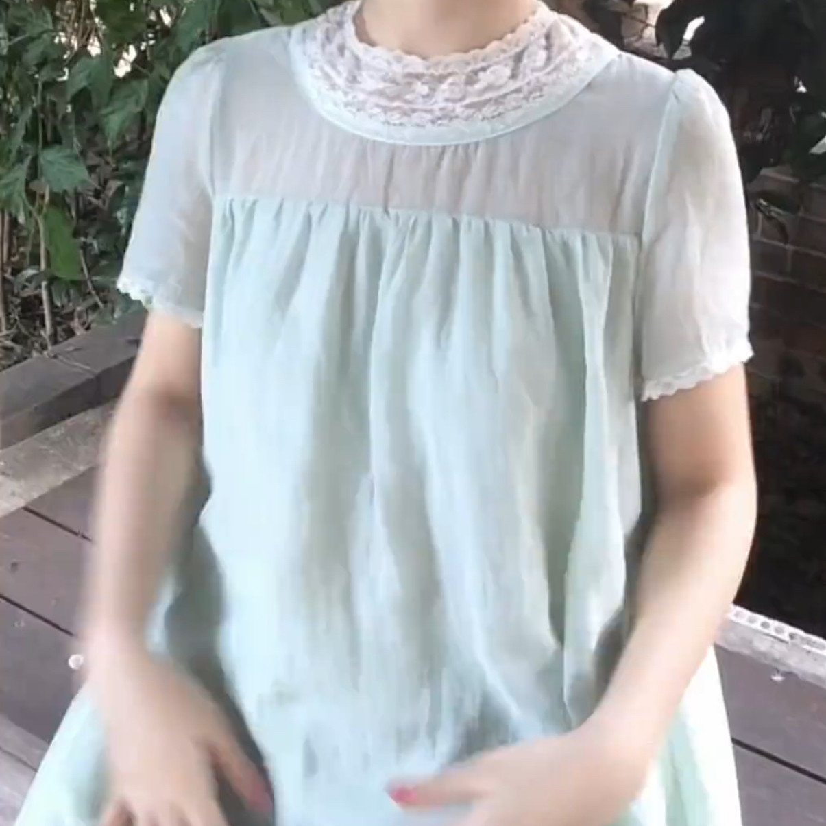 薄荷清新连衣裙短袖圆领新款2026减龄百搭女士裙子可爱甜美短裙