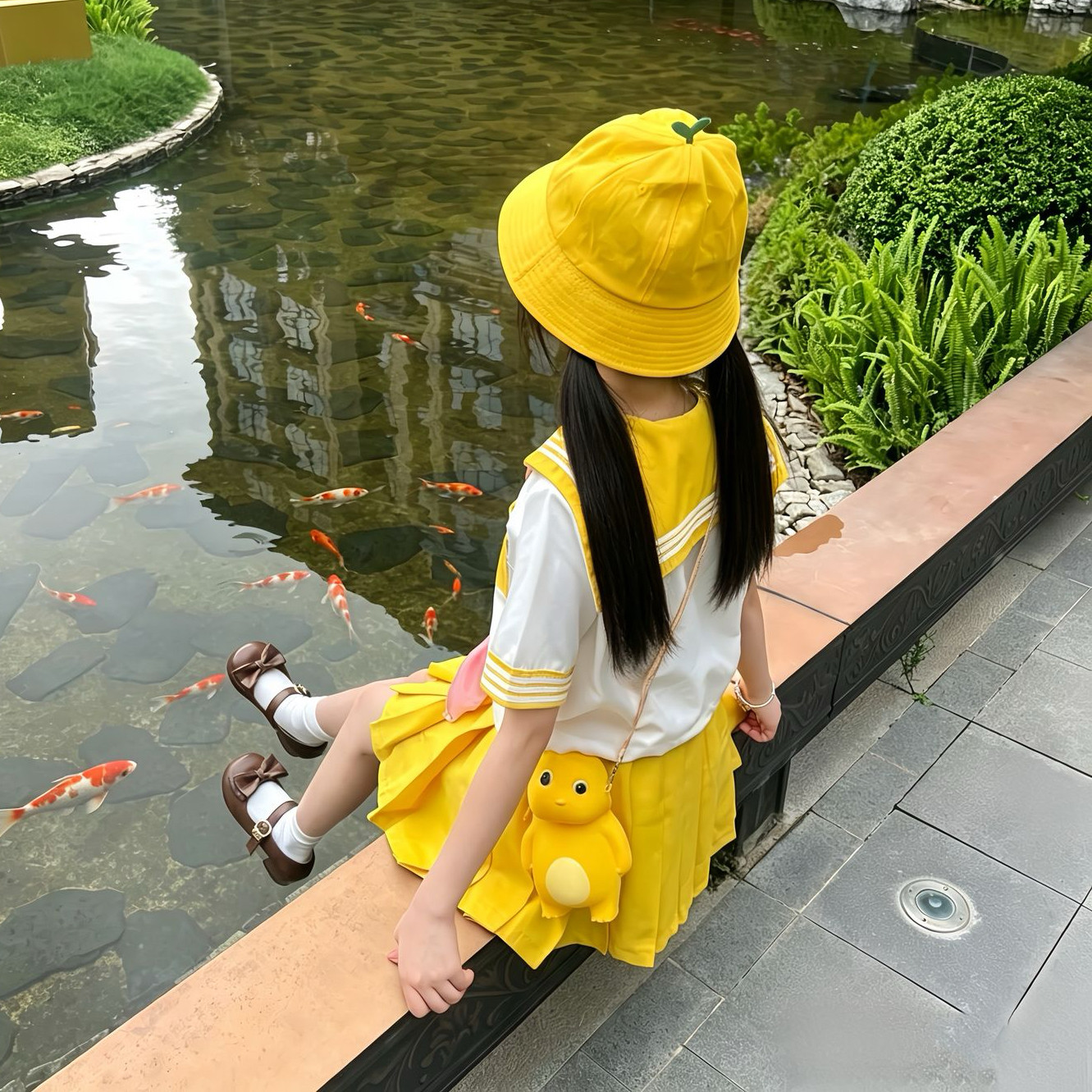 2026夏季套装短袖短裤少女百褶裙可爱黄色两件套jk水手服新款