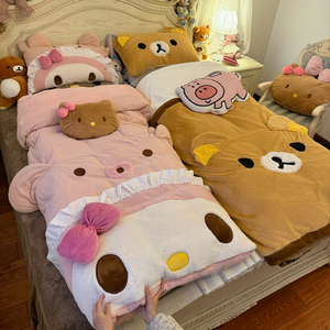 卡通甜美凯蒂猫四件套牛奶绒新款秋冬季保暖加绒花边床上用品