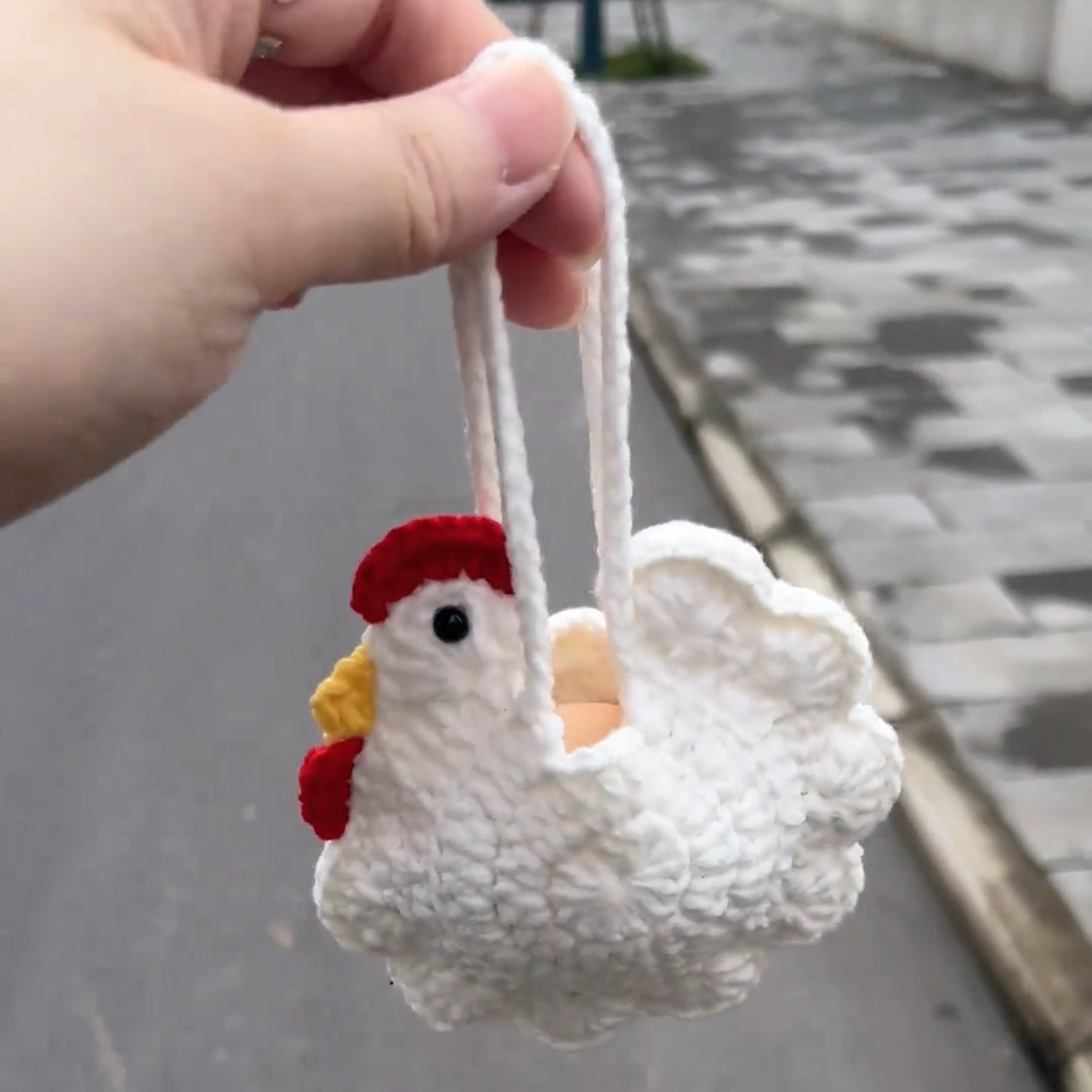 白色大公鸡零钱包可爱DIY材料包新款手工针织钩织耳机包