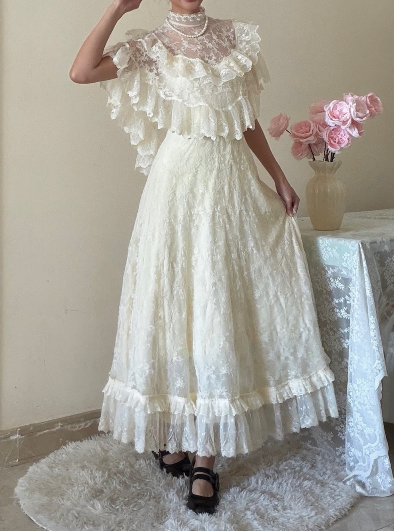 复古婚纱女士气质网纱蕾丝浪漫留洋小姐千金风连衣裙新款2026