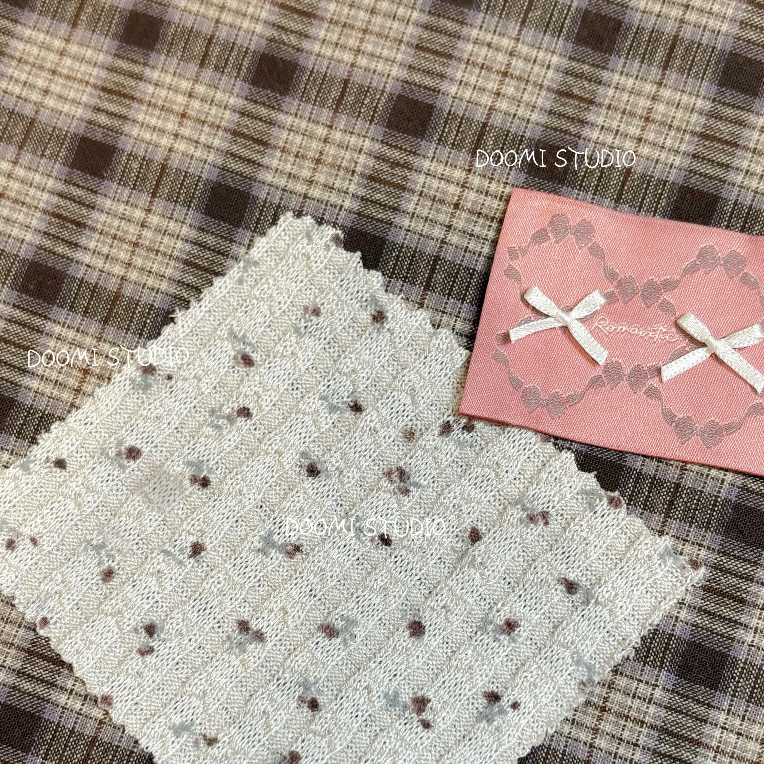 豆美芋头泥牛奶咖啡针织色织格纹婴儿服装发带手工DIY面料拍摄45