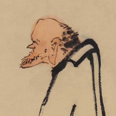 高清复刻潘天寿佛寿无量图国画写意人物画禅意修身微喷挂画装饰画