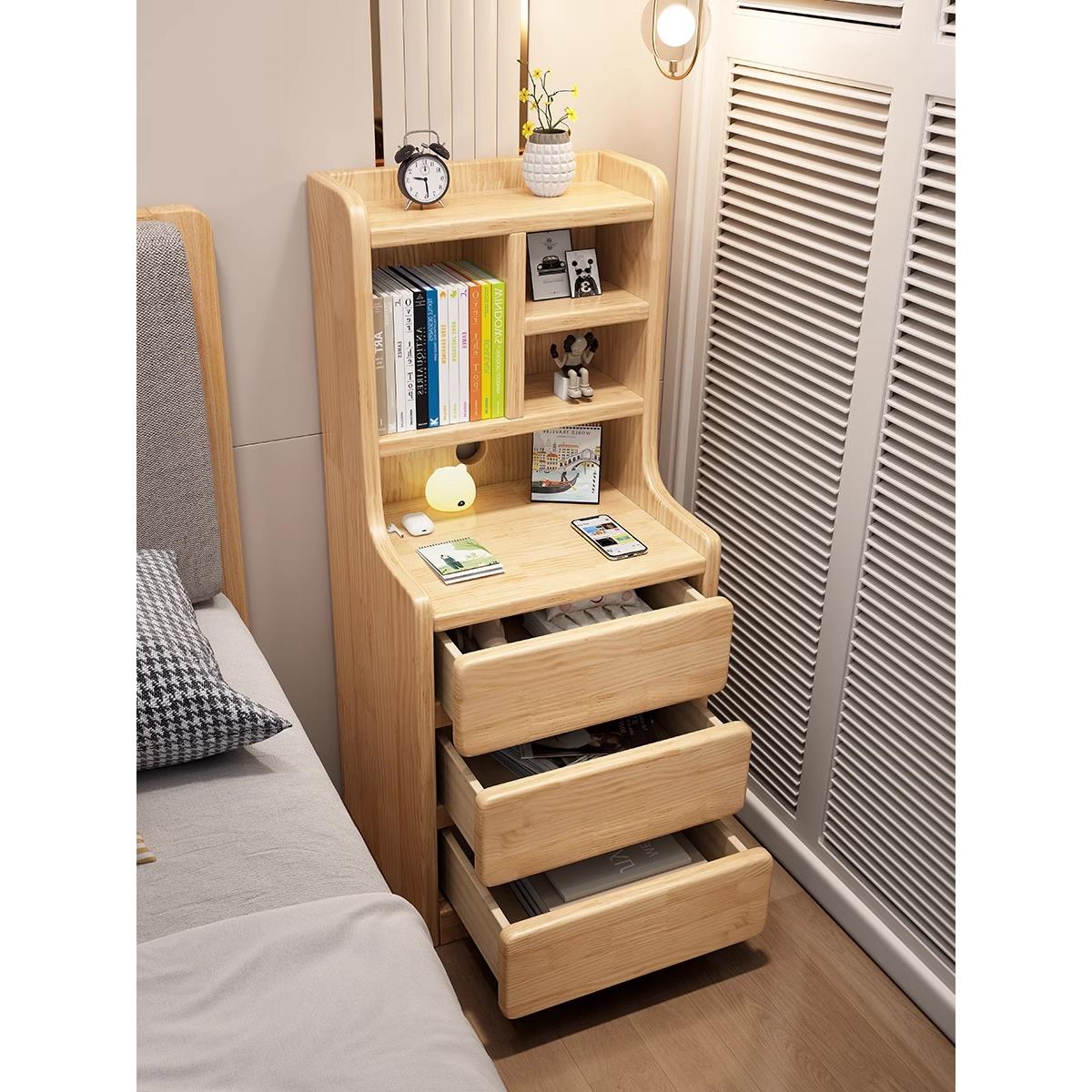 实木超窄床头柜斯堪的纳维亚简单小储物架卧室简单储物柜夹隙储物