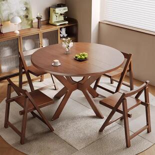 全实木折叠圆桌家用小户型餐桌新中式靠边站可折叠饭桌圆形折叠桌