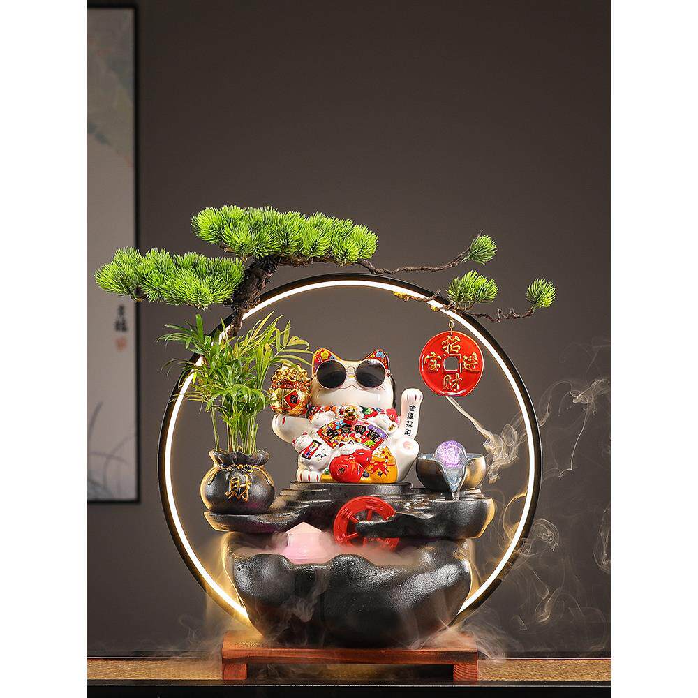 创意招财猫貔貅装饰流水摆件循环水转运球办公室客厅新居开业礼品