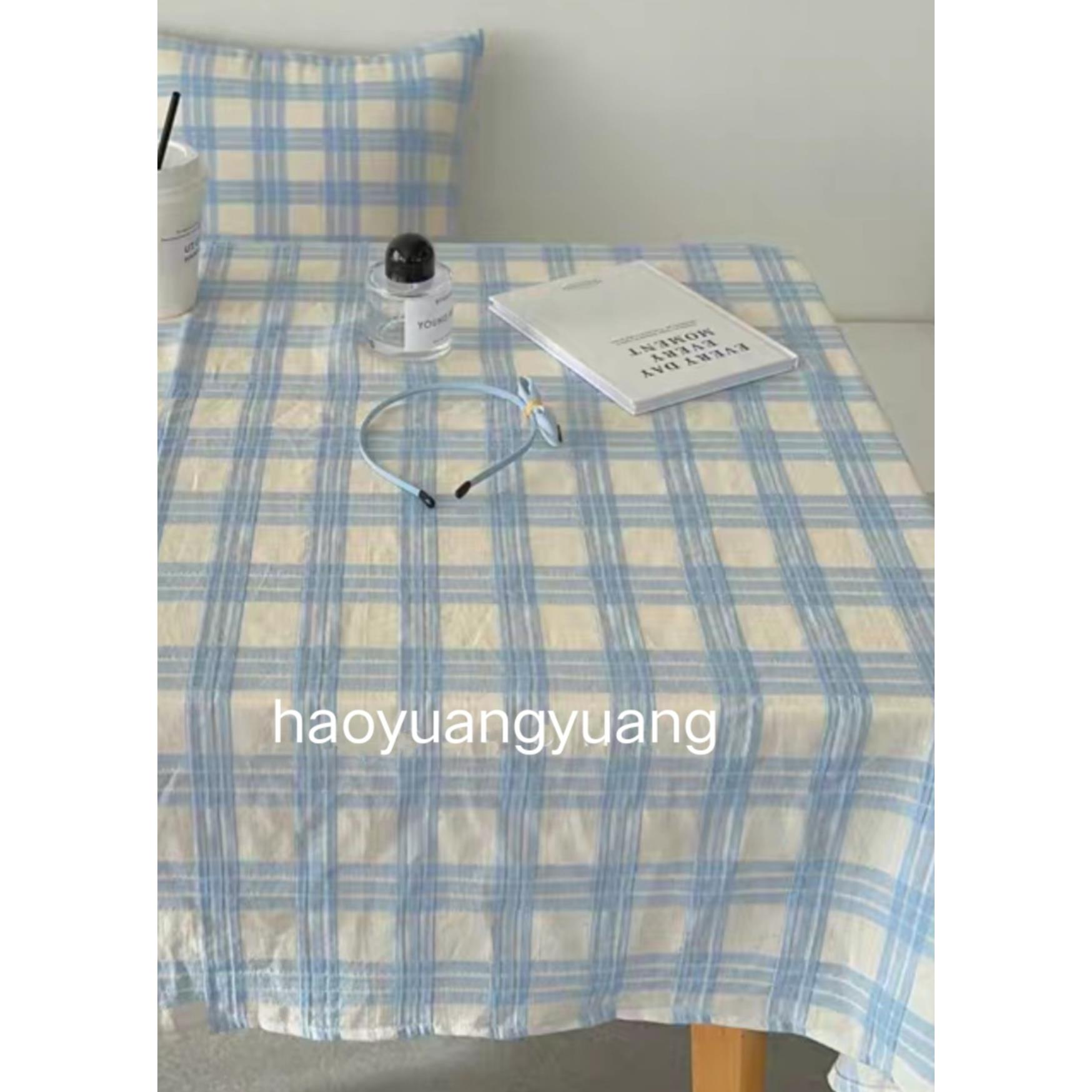 奶呼呼~ins奶蓝格桌布盖布餐桌书桌拍照背景布茶几定制