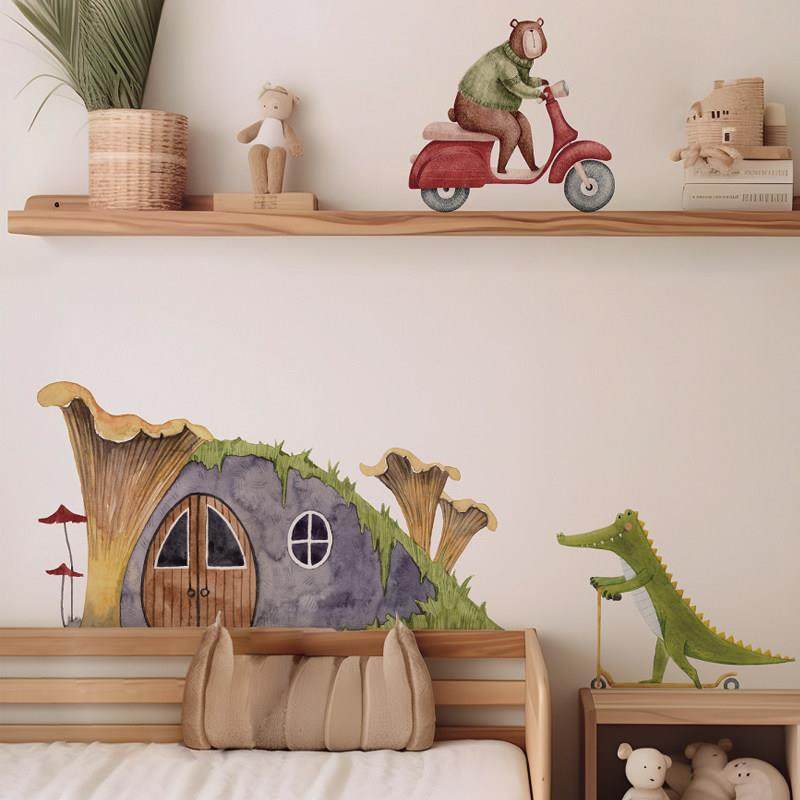 ins风蘑菇房卡通自粘墙纸宝宝房动物墙面装饰贴画儿童房墙贴,家居饰品,软装墙贴,淘宝优惠券,粉丝福利购,淘宝优惠卷