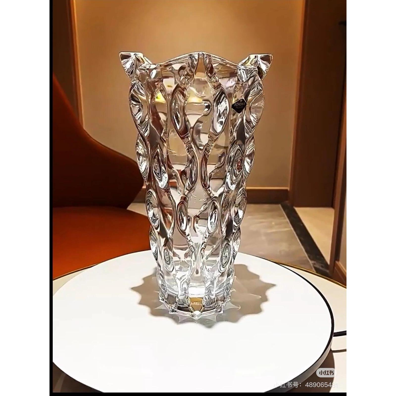 捷克进口加厚水晶玻璃花瓶斯堪的纳维亚风格客厅水植插花高端家居