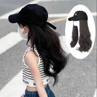 儿童假发女孩长发帽子一体时尚气质长卷发波浪彷真自然全头套发型