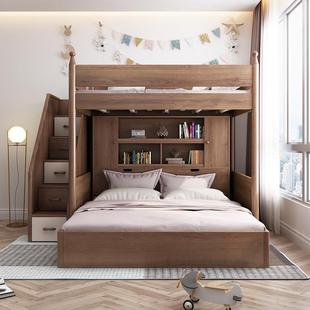 交错式上下床错位型高低床带书桌衣柜小户型上床下桌下空高架床