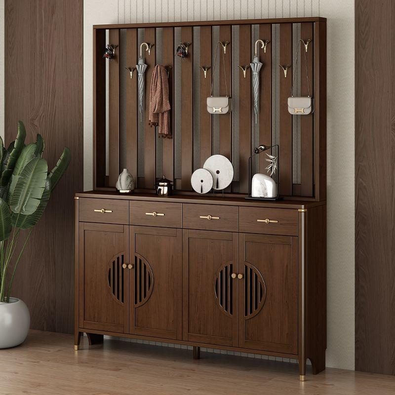 新中式实木鞋柜挂衣架一体靠墙带换鞋凳家用入门门口玄关柜储物柜