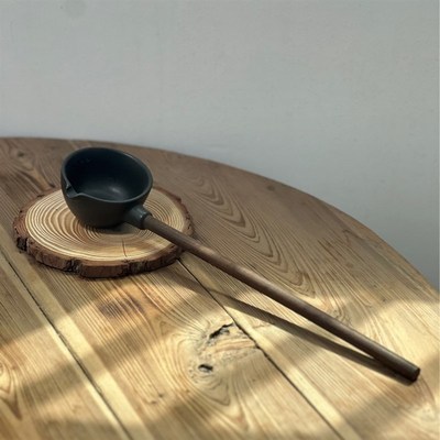 陶瓷分茶勺长柄煮茶勺子蒸茶器分茶汤勺茶水舀茶T勺木质手把舀茶