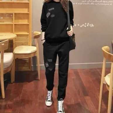 休闲卫衣套装女2024新款秋冬加厚宽松上衣加绒运动两件套韩版时尚