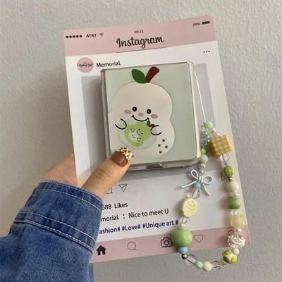 小清新镜面小青梨适用华为pocket2折叠屏手机壳pura x小米mixflip个性三星zflip6挂链OPPOfindn3flip荣耀女款