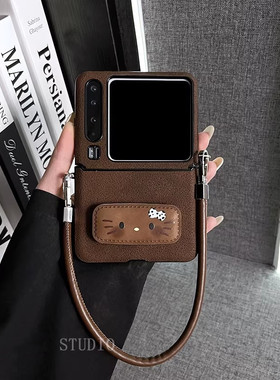 新款kt猫折叠支架华为Pura x折叠屏手机壳Pocket2小米mixflip 2硬壳三星zflip7手绳OPPOFindN3Flip荣耀vivo女