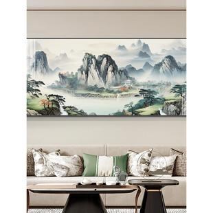 福居宝地客厅装饰画新中式聚宝盆山水画办公室靠山沙发背景墙挂画