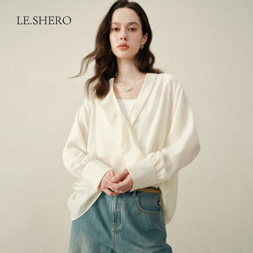 LE.SHERO醋酸混纺荷叶襟衬衫