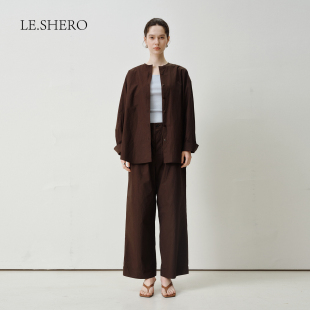 休闲裤 LE.SHERO 上衣百搭圆领衬衫 极简排扣长袖 两件套 胶囊系列