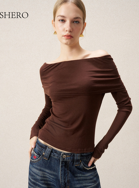 LE.SHERO原创设计一字肩罩衫长袖上衣女秋冬慵懒针织衫薄款内搭