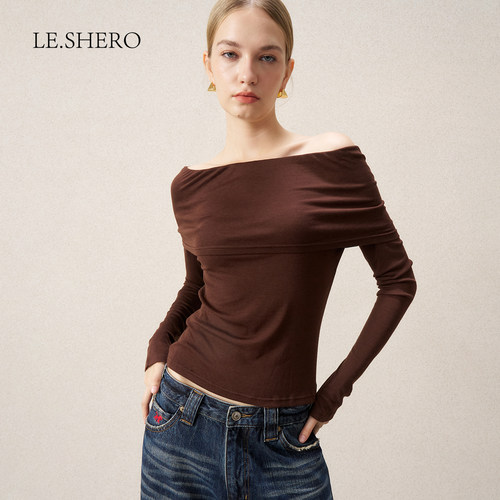 LE.SHERO一字肩罩衫长袖上衣女