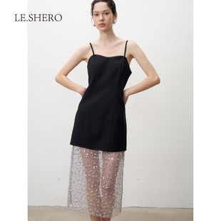 LE.SHERO冷淡系独特别致设计感减龄洋气吊带珠片裙连衣裙