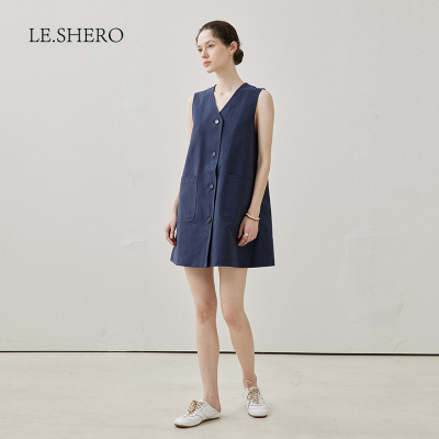 LE.SHERO简约百搭洋气减龄连衣裙夏2025新款高级感纯色无袖背心裙