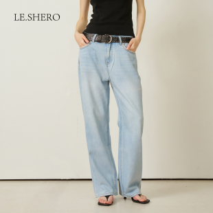 长裤 LE.SHERO 简约百搭薄款 水洗中腰做旧直筒牛仔裤 胶囊系列
