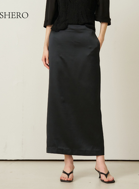 LE.SHERO【吉娜同款】【胶囊系列】优雅气质醋酸长半身裙显瘦裙子