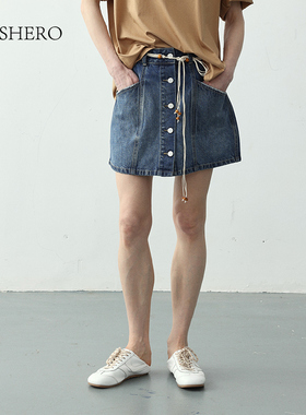 LE.SHERO设计感绑绳a字半身裙女夏2025新款休闲百搭通勤牛仔短裙