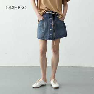 LE.SHERO设计感绑绳a字半身裙女夏2025新款 休闲百搭通勤牛仔短裙