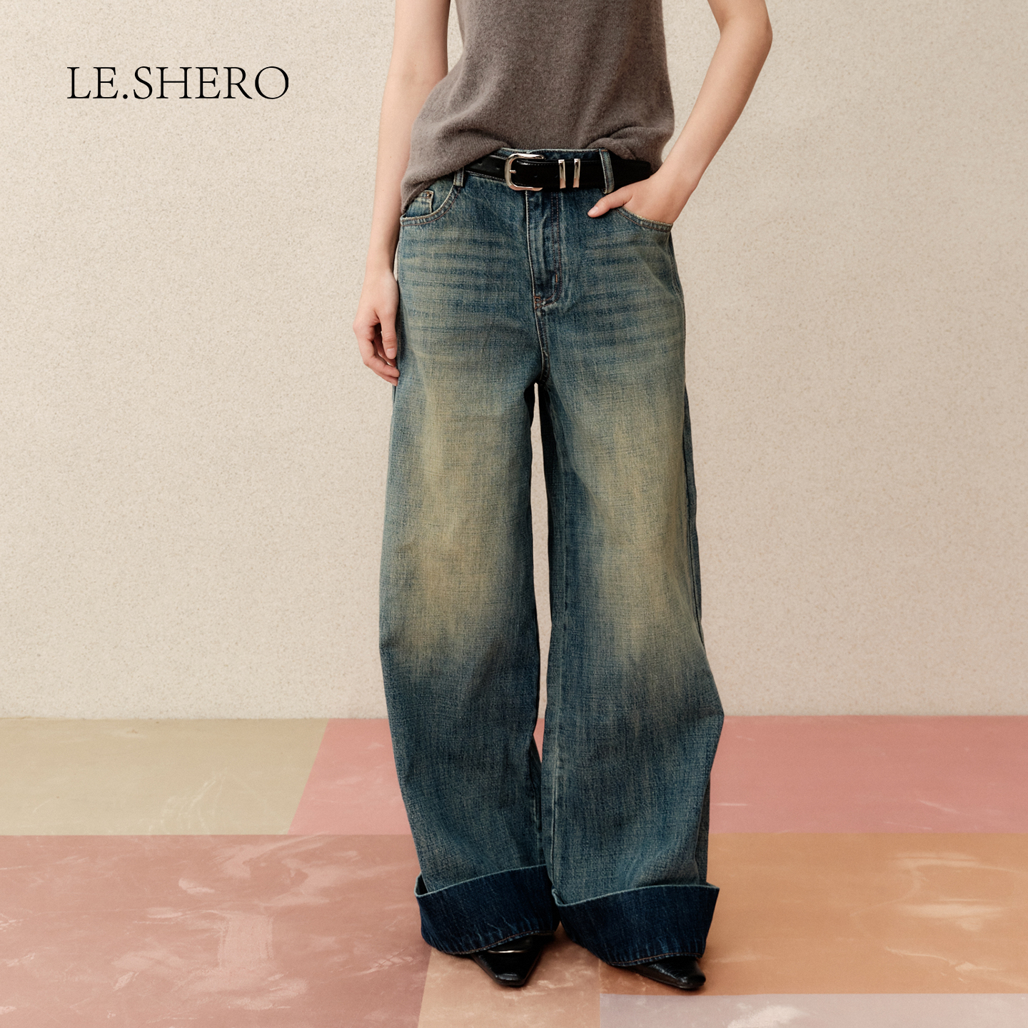 LE.SHERO原创设计蓝色牛仔长裤