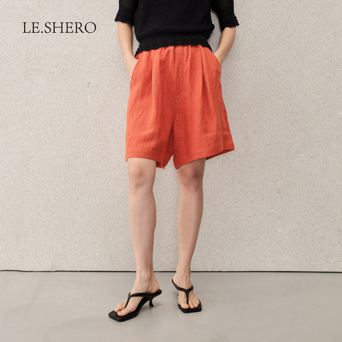 LE.SHERO亚麻松紧腰透气短裤