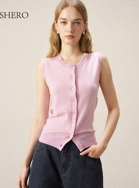 LE.SHERO原创设计排扣无袖上衣羊毛背心女秋冬百搭休闲针织毛衣