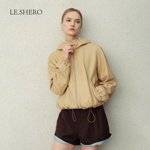 LE.SHERO复古连帽短款羊皮夹克