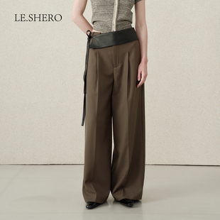 百搭休闲裤 LE.SHERO原创设计时尚 绑带打褶直筒长裤