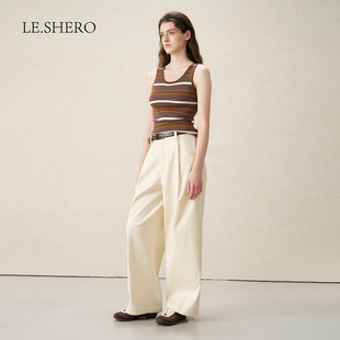 LE.SHERO简约百搭宽腿直筒长裤 送腰带 宽松垂感休闲裤